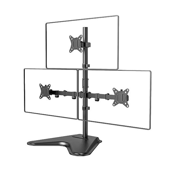 HumanTeck Support Ecran PC 3 Ecran avec Base autoportante pour écran de 17 à 32 Pouces, Bras Articulé écran PC pivotant incli