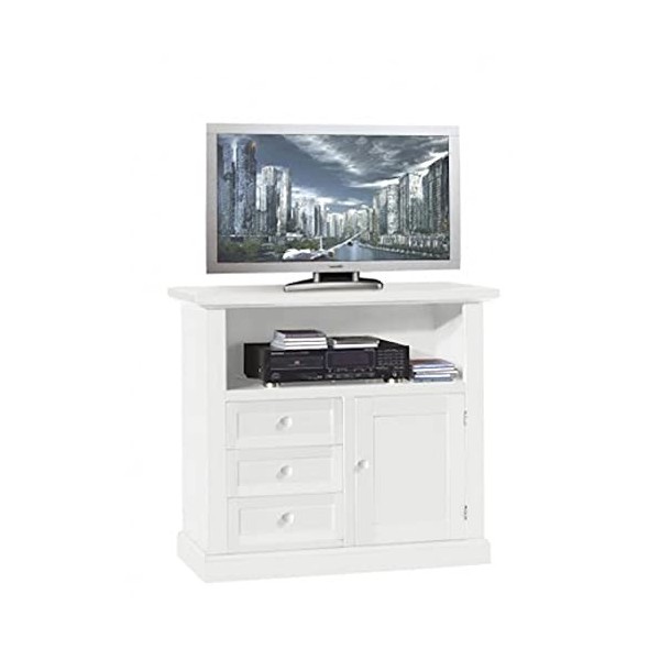 Mar.c.a. Design, Meuble TV Bois, Meuble Salon Noyer Foncé - Support TV et Petit Meuble de Rangement Chambre avec Casiers, Éta