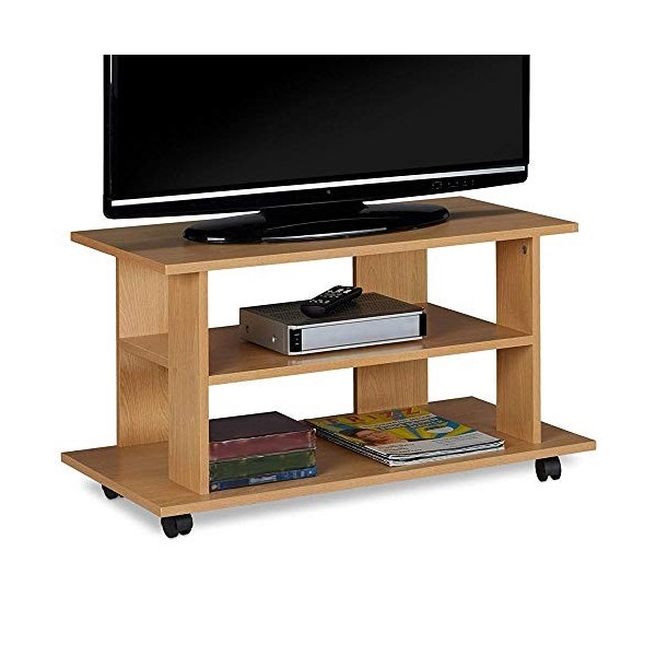 BAKAJI Meuble TV en Bois MDF avec 2 étagères, Porte-Console de Jeux DVD et 4 Roues, Meuble Panier pour télévision, Design Mod