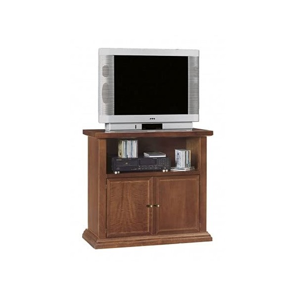 Mar.c.a. Design, Meuble TV Bois, Meuble Salon Noyer Foncé - Support TV et Petit Meuble de Rangement avec Casiers - Meuble Tel