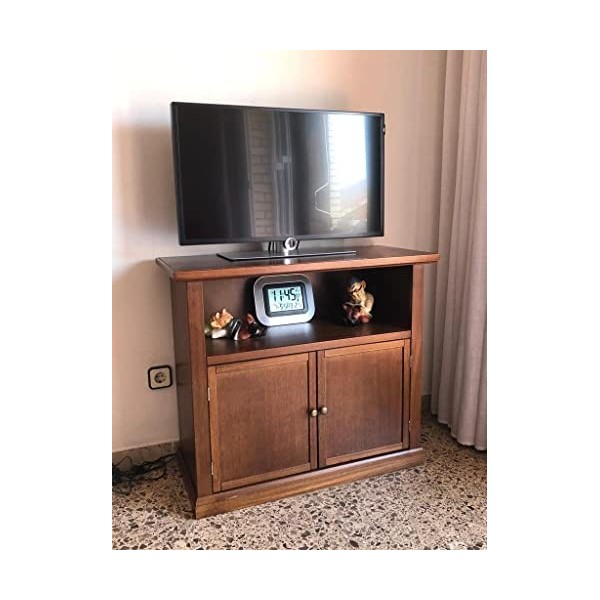 Mar.c.a. Design, Meuble TV Bois, Meuble Salon Noyer Foncé - Support TV et Petit Meuble de Rangement avec Casiers - Meuble Tel