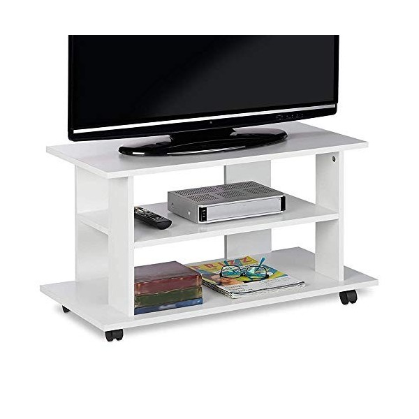 BAKAJI Meuble TV en Bois MDF avec 2 étagères, Porte-Console de Jeux DVD et 4 Roues, Meuble Panier pour télévision, Design Mod