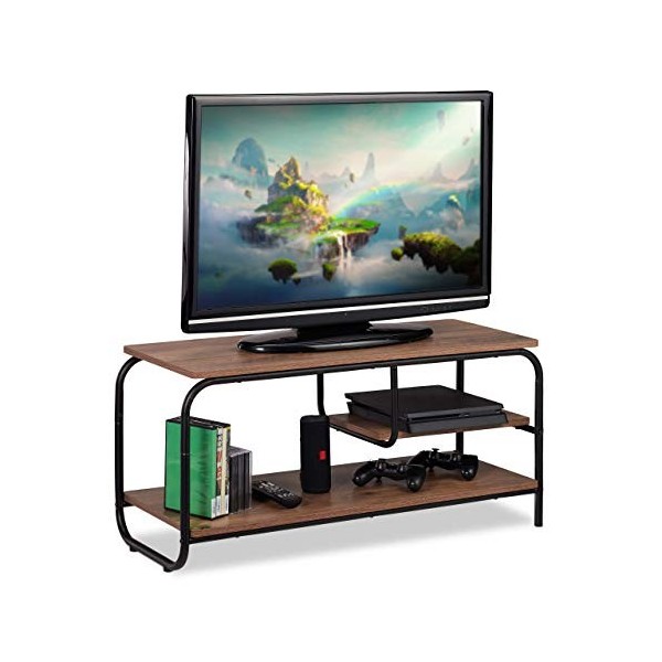 Relaxdays Meuble, Design Industriel, Etage Receiver, Rangement CDs et DVDs, Buffet TV,Brun/Noir, Panneau de Particules, métal