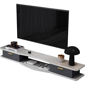 Étagère De Composant De Meuble De Télévision Flottant Pour Meuble De Télévision Mural, Console Média Suspendue Avec 2 Portes,