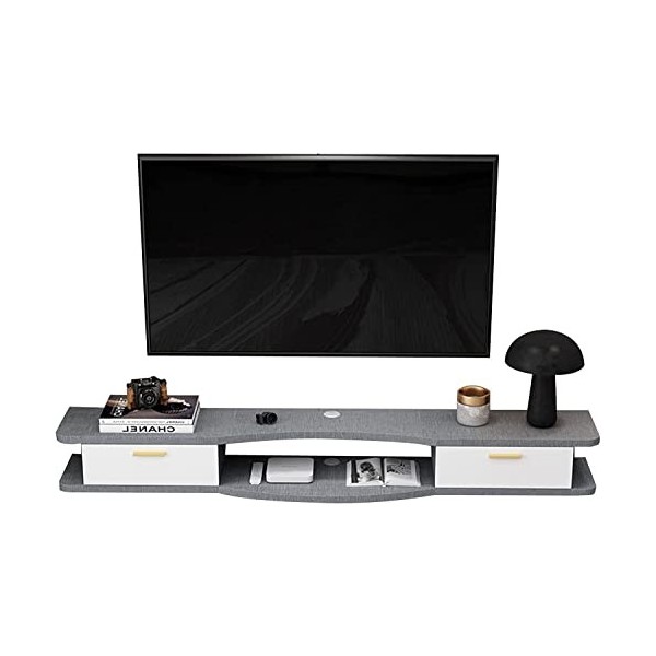 Étagère De Composant De Meuble De Télévision Flottant Pour Meuble De Télévision Mural, Console Média Suspendue Avec 2 Portes,