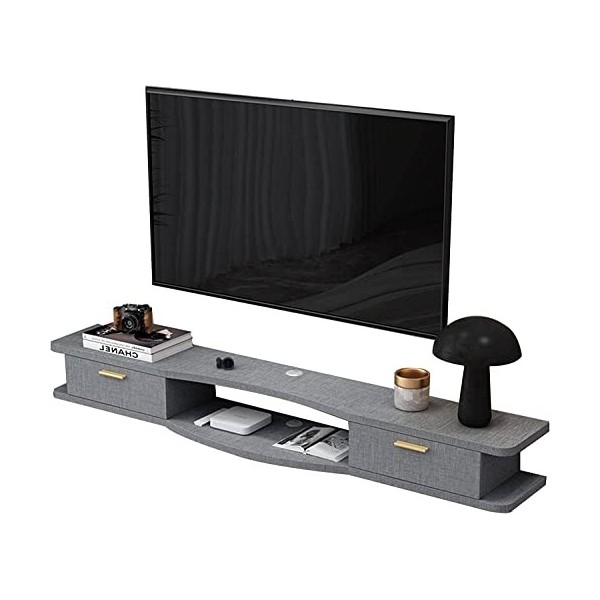 Étagère De Composant De Meuble De Télévision Flottant Pour Meuble De Télévision Mural, Console Média Suspendue Avec 2 Portes,