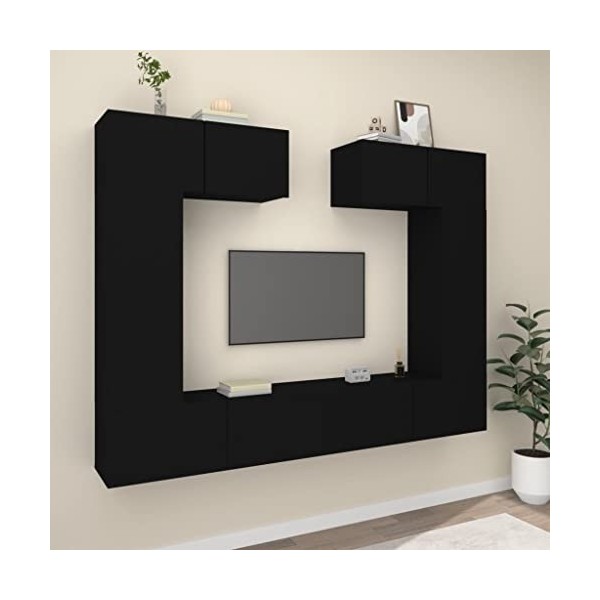 vidaXL Ensemble de Meubles TV 6 pcs Centres de Divertissement Armoires Multimédia Meubles de Salle de Séjour Intérieur Noir B