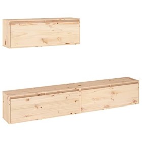 JUNZAI Meubles TV 3 pcs Bois Massif de pin,Table Television Salon,Meuble TV Haut,Meuble Télé Haut