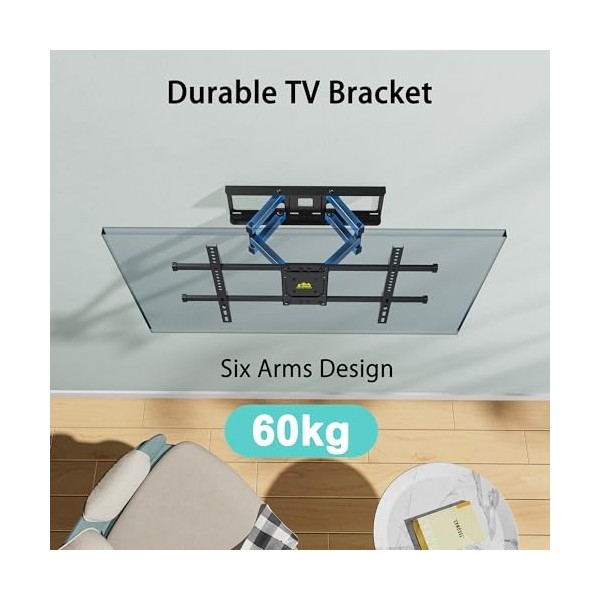 FORGING MOUNT Support mural à 6 bras pour TV de 37 à 75" avec extension lisse et pivotant - Support de montage réglable pour 
