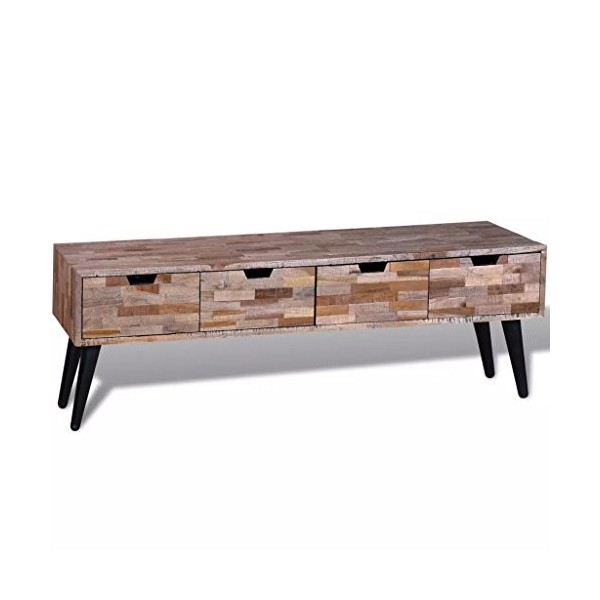JUNZAI Table Console TV avec 4 tiroirs Bois de Teck recyclé,Meuble TV,Ensemble Meuble TV,Table TV