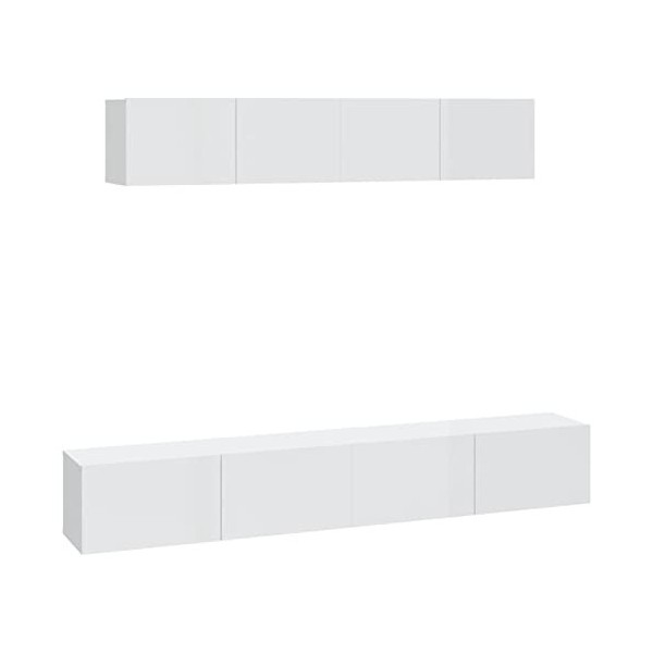 ZEYUAN Ensemble de Meubles TV 4 pcs Blanc Brillant Bois dingénierie,Meuble Bas Salon,Meubles De Salon TV,Meuble TV Longueur
