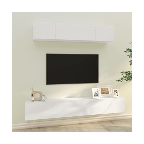 CIADAZ Ensemble de Meubles TV 4 pcs Blanc Brillant Bois dingénierie,Meuble Bas Salon,Meubles De Salon TV,Meuble TV Longueur
