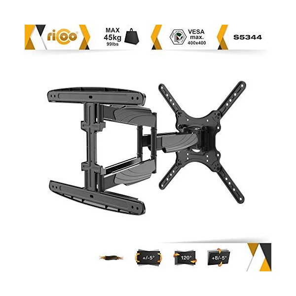 RICOO Support Murale TV 32-55" S5344 81-140 cm Suspendu Orientable Inclinable Support Écran Universel Accroche Moniteur VES