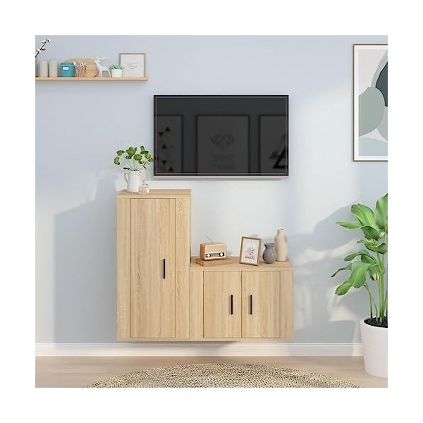 DCRAF Meuble TV 2 pièces en chêne Sonoma