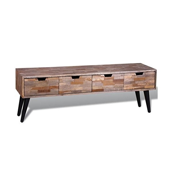 LAPOOH Table Console TV avec 4 tiroirs Bois de Teck recyclé,Meuble TV,Ensemble Meuble TV,Table TV