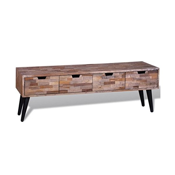 LAPOOH Table Console TV avec 4 tiroirs Bois de Teck recyclé,Meuble TV,Ensemble Meuble TV,Table TV