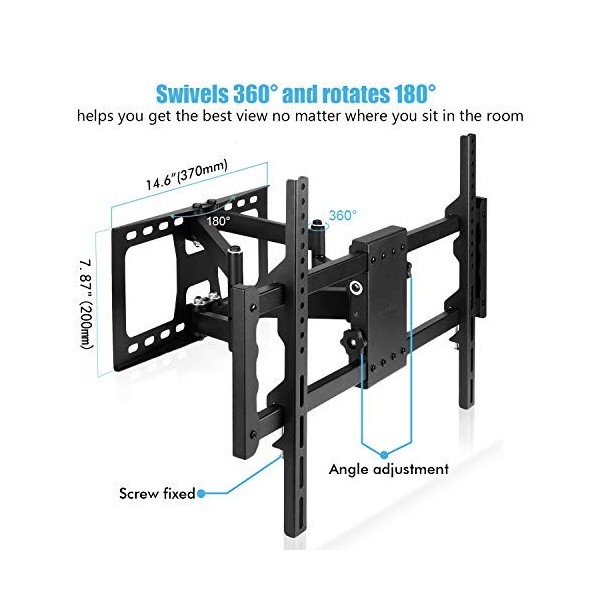 Support TV Mural Orientable Inclinable: Support Mural de TV Réglable Double Bras pour Ecrans Plats 4K LCD LED OLED Plasma de 