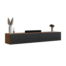 Planetmöbel TV Board 200 cm Or chêne/Anthracite, Armoire TV avec 2 abattants comme Espace de Rangement, lowboard Suspendu ou 