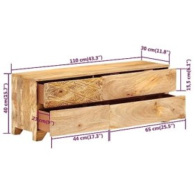vidaXL Bois Massif de Manguier Meuble TV Salon Mobilier Table TV Armoire TV 110x30x40 cm