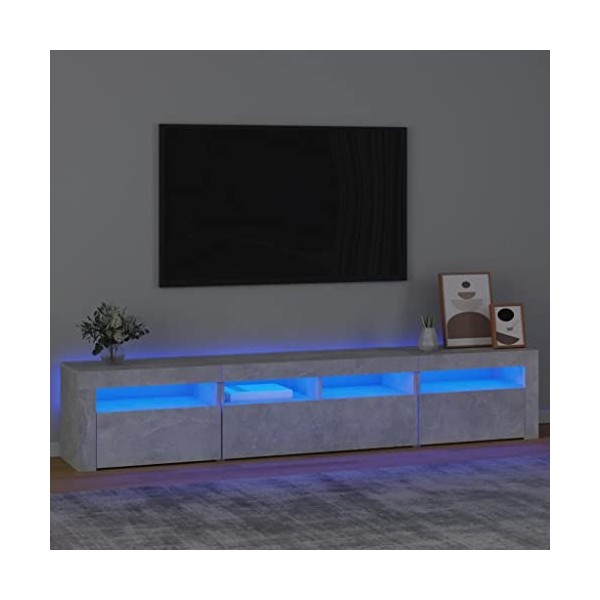 Hovothy Meuble TV avec Lumières LED Colorées Gris Béton 210x35x40 cm Bois dingénierie Armoire Vidéo Style Tendance Meuble Mé