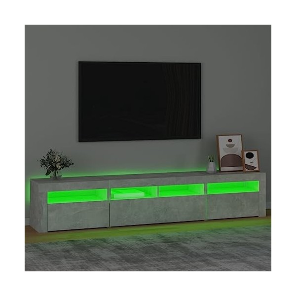 Hovothy Meuble TV avec Lumières LED Colorées Gris Béton 210x35x40 cm Bois dingénierie Armoire Vidéo Style Tendance Meuble Mé
