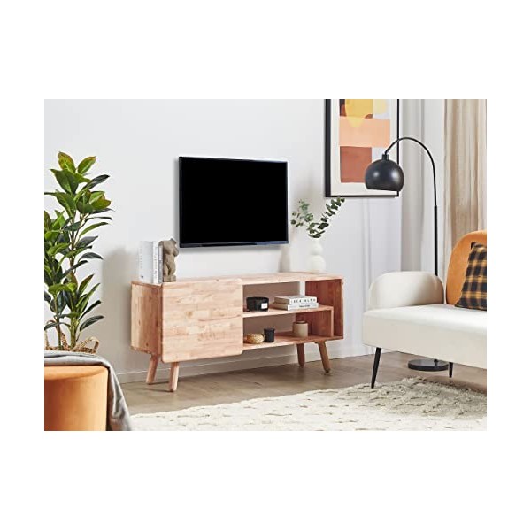 Meuble TV Armoire 1 Porte Rangement 2 Compartiments Bois dHévéa Clair Westfield