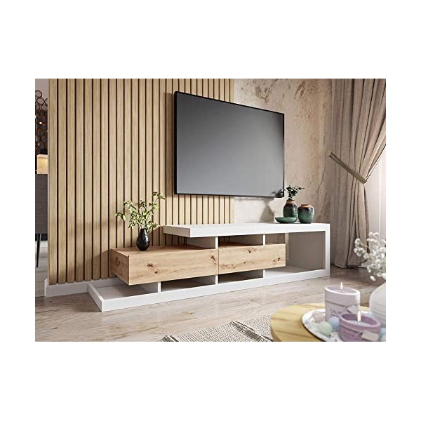 Bestmobilier - Olga - Meuble TV - Bois et Blanc - 198 cm - Style scandinave