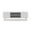 Calicosy - Meuble TV 2 Portes 2 Niches Blanc et Pin Massif Campus - MDF/Pin Massif - pour Salon, Salle à Manger - l40 x L140 