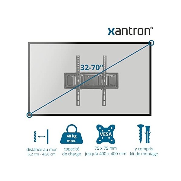 Xantron® ECO-DFM400 Support TV orientable et inclinable / 32-75 Pouces VESA 75x75 à 400x400 / avec Double Bras pivotant/Extra