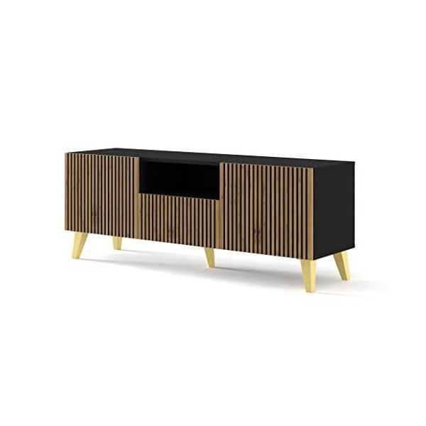 Homlando Meuble TV bas Ravenna F 150 cm 2D1S - Meuble TV moderne - Meuble TV - Buffet pour la chambre ou le salon - Noir mat/
