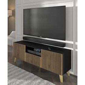 Homlando Meuble TV bas Ravenna F 150 cm 2D1S - Meuble TV moderne - Meuble TV - Buffet pour la chambre ou le salon - Noir mat/