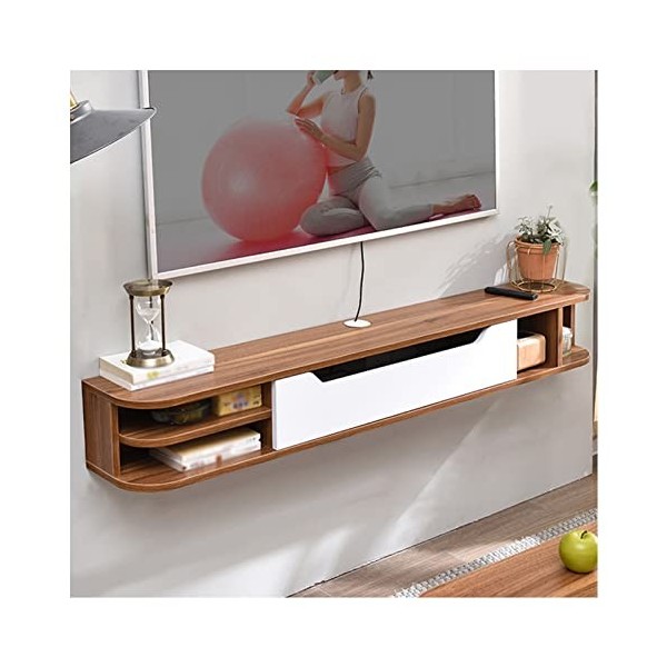 Meuble TV Flottant, étagère TV pour téléviseur Mural, Console multimédia Murale, avec Prise de Courant, Support de Rangement