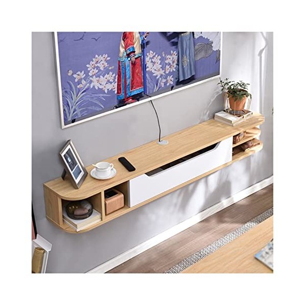 Meuble TV Flottant, étagère TV pour téléviseur Mural, Console multimédia Murale, avec Prise de Courant, Support de Rangement 