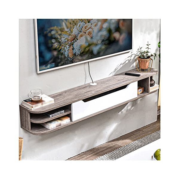 Meuble TV Flottant, étagère TV pour téléviseur Mural, Console multimédia Murale, avec Prise de Courant, Support de Rangement 