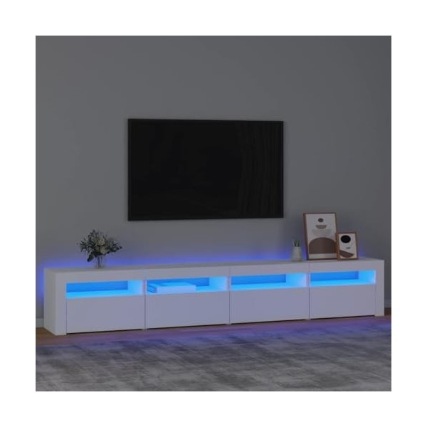 Meuble TV, Banc TV Support de Télévision Table TV Bas Armoire Basse Meuble TV avec lumières LED Blanc 240x35x40 cm