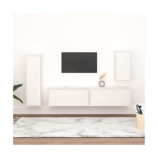 Générique Meubles TV 4 pcs Blanc Bois Massif de pin,32.53 KG,3100230, Meubles, Meubles TV