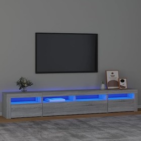 FAMIROSA Meuble TV avec lumières LED Sonoma Gris 240x35x40 cm 47.5KG 
