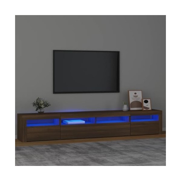 Meuble TV, Banc TV Support de Télévision Table TV Bas Armoire Basse Meuble TV avec lumières LED Chêne Marron 240x35x40 cm