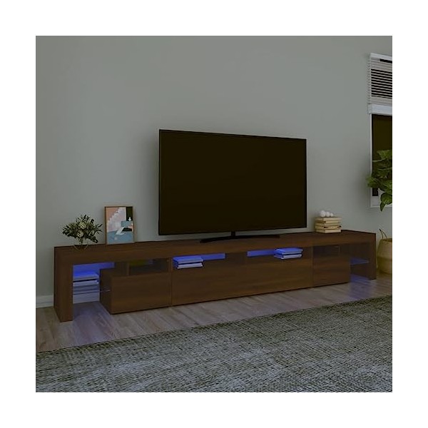 Meuble TV, Banc TV Support de Télévision Table TV Bas Armoire Basse Meuble TV avec lumières LED Chêne Marron 260x36,5x40 cm