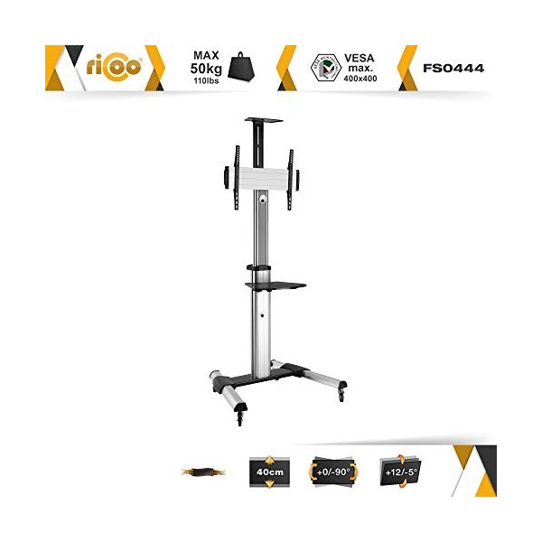 RICOO Support TV sur roulettes FS0444 40-75" env. 102-191cm Mobile Inclinable Hauteur réglable Universel Meuble Tele avec É