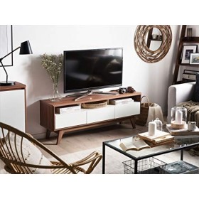 Beliani Meuble TV - Meuble de Rangement - Blanc et Noyer Syracuse