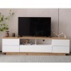 SogesHome Meuble TV 180 cm - Meuble TV moderne avec 8 espaces de rangement - 5 portes - Avec grain de bois - 180 x 38 x 46 cm