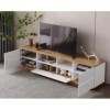 SogesHome Meuble TV 180 cm - Meuble TV moderne avec 8 espaces de rangement - 5 portes - Avec grain de bois - 180 x 38 x 46 cm