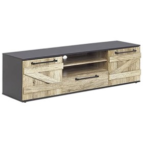Meuble TV Noir et Bois Clair avec 2 Portes et Tiroir Spacieux Solution Rangement Idéale pour Salon ou Chambre au Style Rustiq