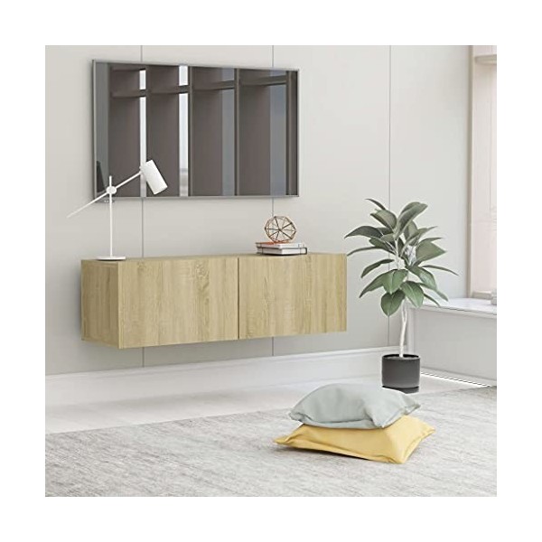 VEEKI Meuble TV, Meuble TV Suspendu, Meuble TV Blanc, Meuble TV Industriel, Meubles de Salon, Salon, Chambre, Cadre en Acier,