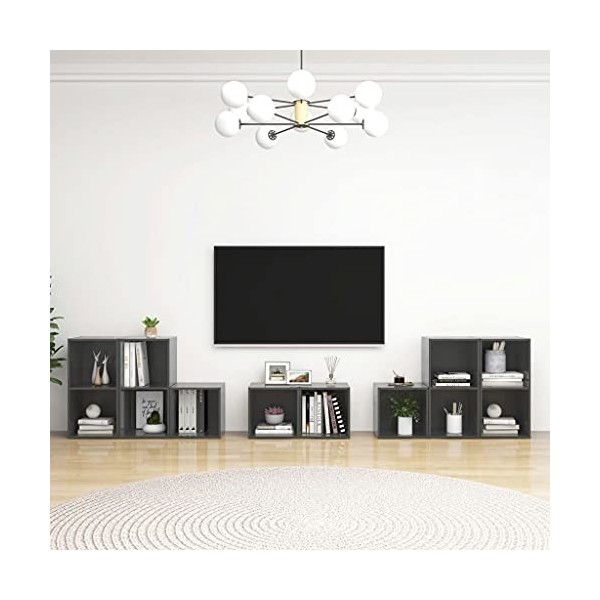 Ensemble de Meubles TV 8 pcs Gris Brillant Aggloméré - Meuble TV, Armoire Basse Centre, Support Télé pour Salon Chambre,