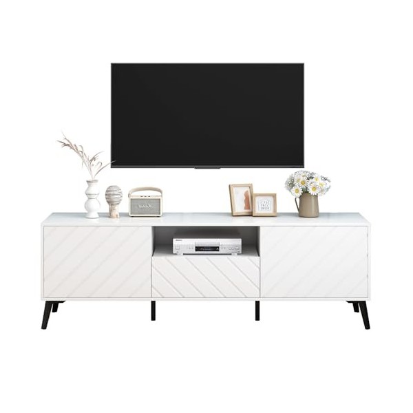 ATHRZ Meuble TV, avec 1 tiroir et 2 portes - Espace de rangement avec séparateurs réglables derrière les portes - Buffet mode