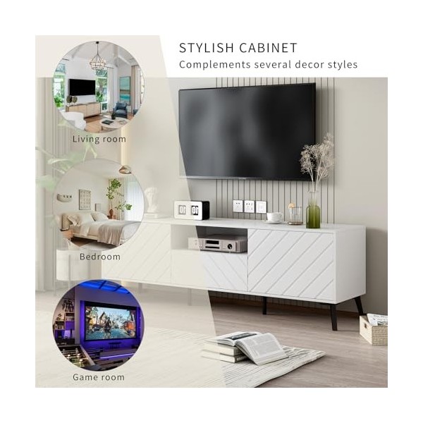 ATHRZ Meuble TV, avec 1 tiroir et 2 portes - Espace de rangement avec séparateurs réglables derrière les portes - Buffet mode