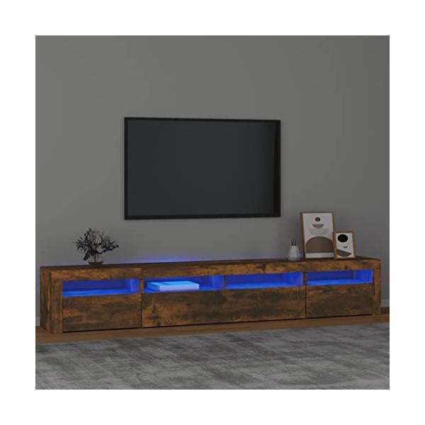JUNZAI Meuble TV avec lumières LED Chêne fumé 240x35x40 cm,Meuble TV,Meuble TV Moderne,Meuble de Salon