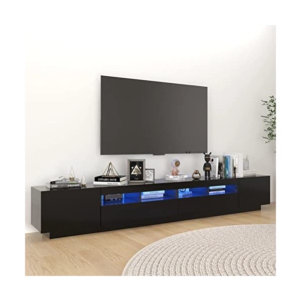 LAPOOH Meuble TV avec lumières LED Noir 260x35x40 cm,Meuble TV Étagère,Meuble Haut Salon,Meuble dangle TV